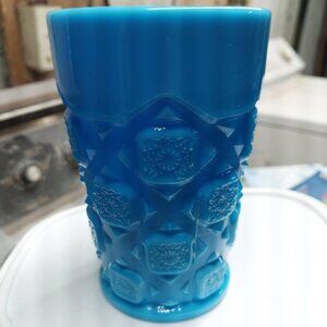 Vintage Westmoreland Blue Milk Glass Tumbler Old Quilt or Diamond Quilt Pattern